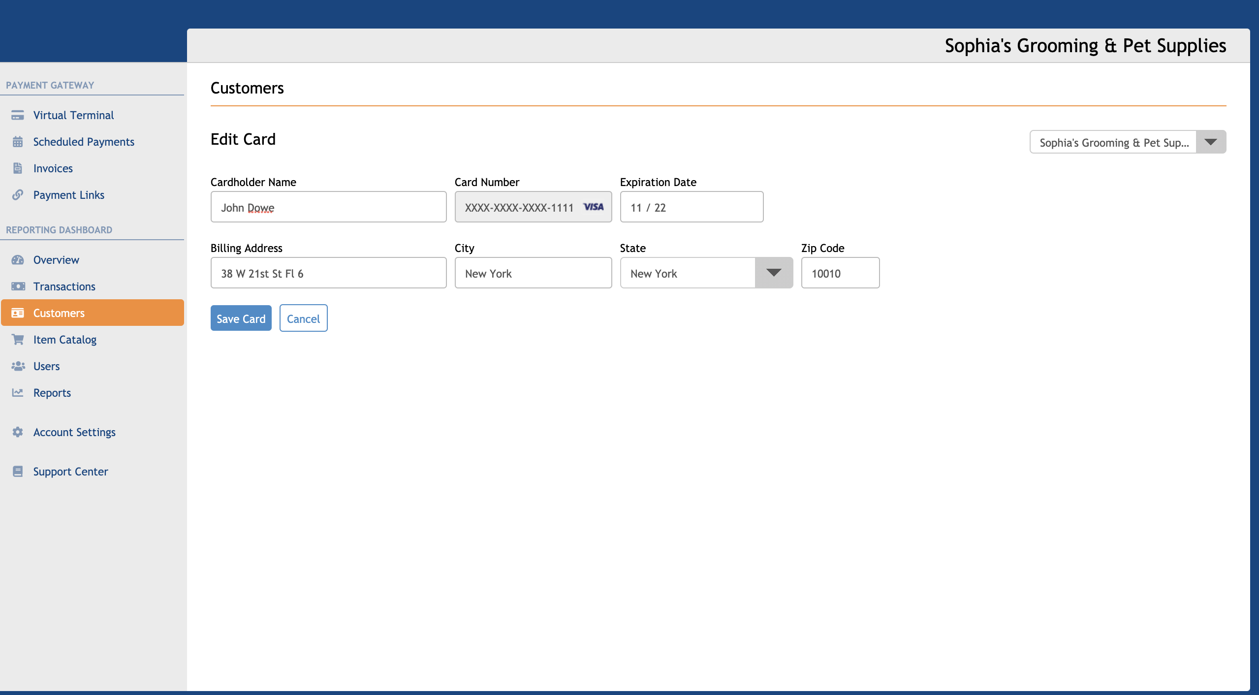 Working with stored cards – Support Center